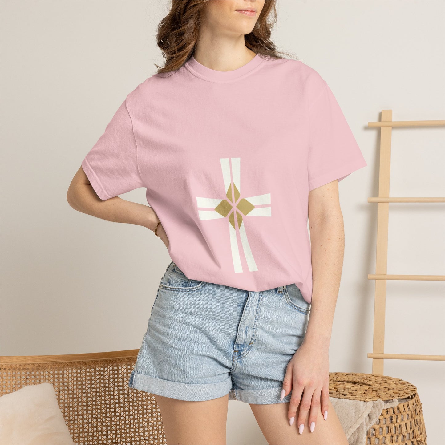 Minimal Gold Compass T-Shirt — Small Center Geometric Graphic