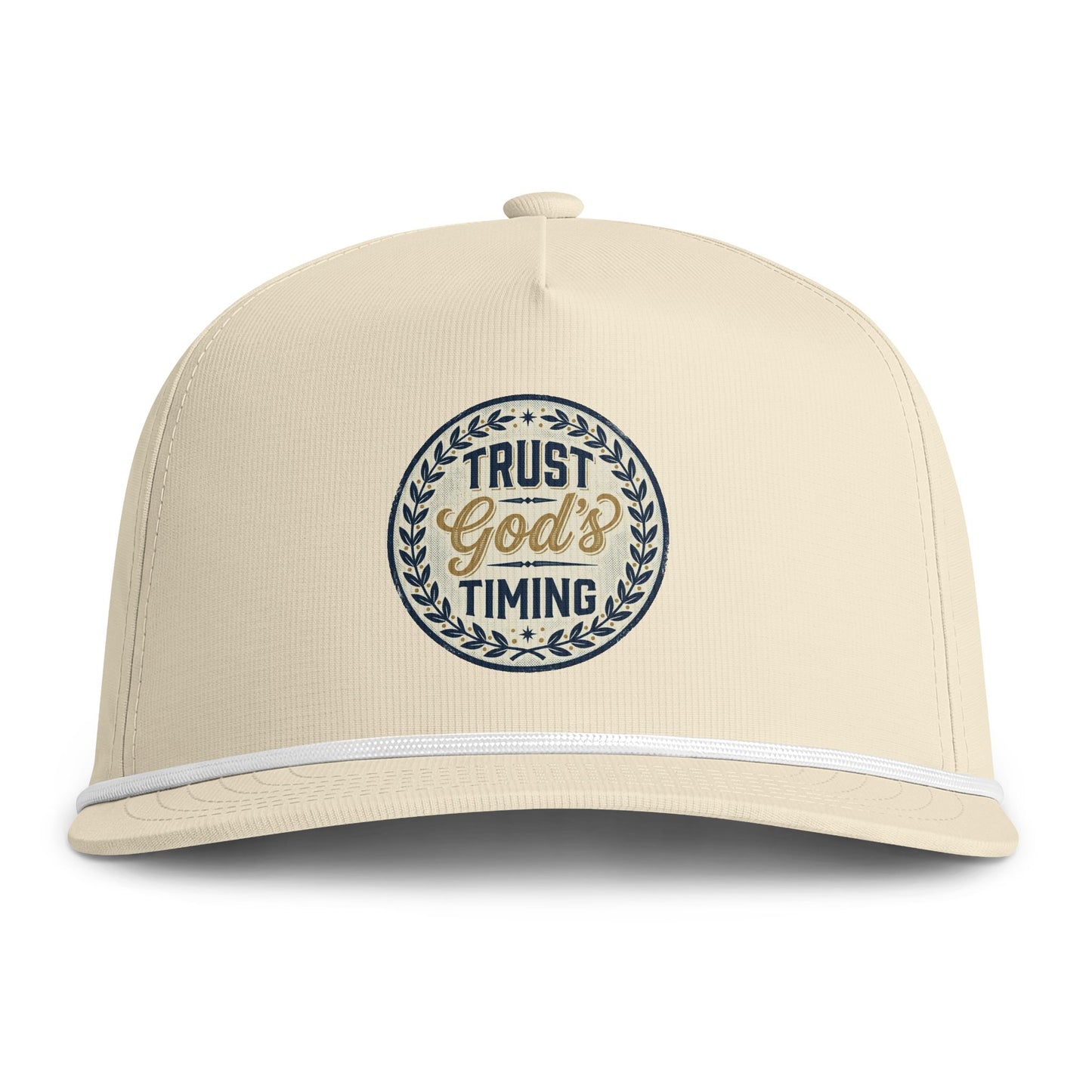 Trust God’s Timing Rope Cap — Faith Baseball Hat with Embroidered Inspirational Patch