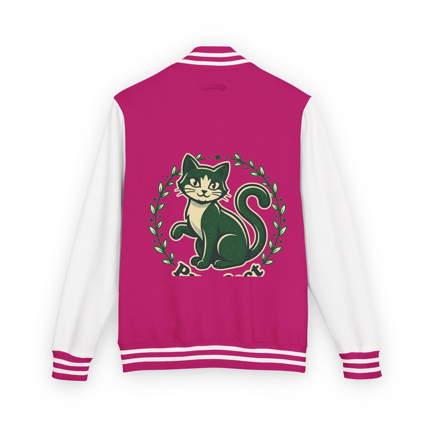 Letterman Jacket — Retro Green Cat Crest Varsity Jacket