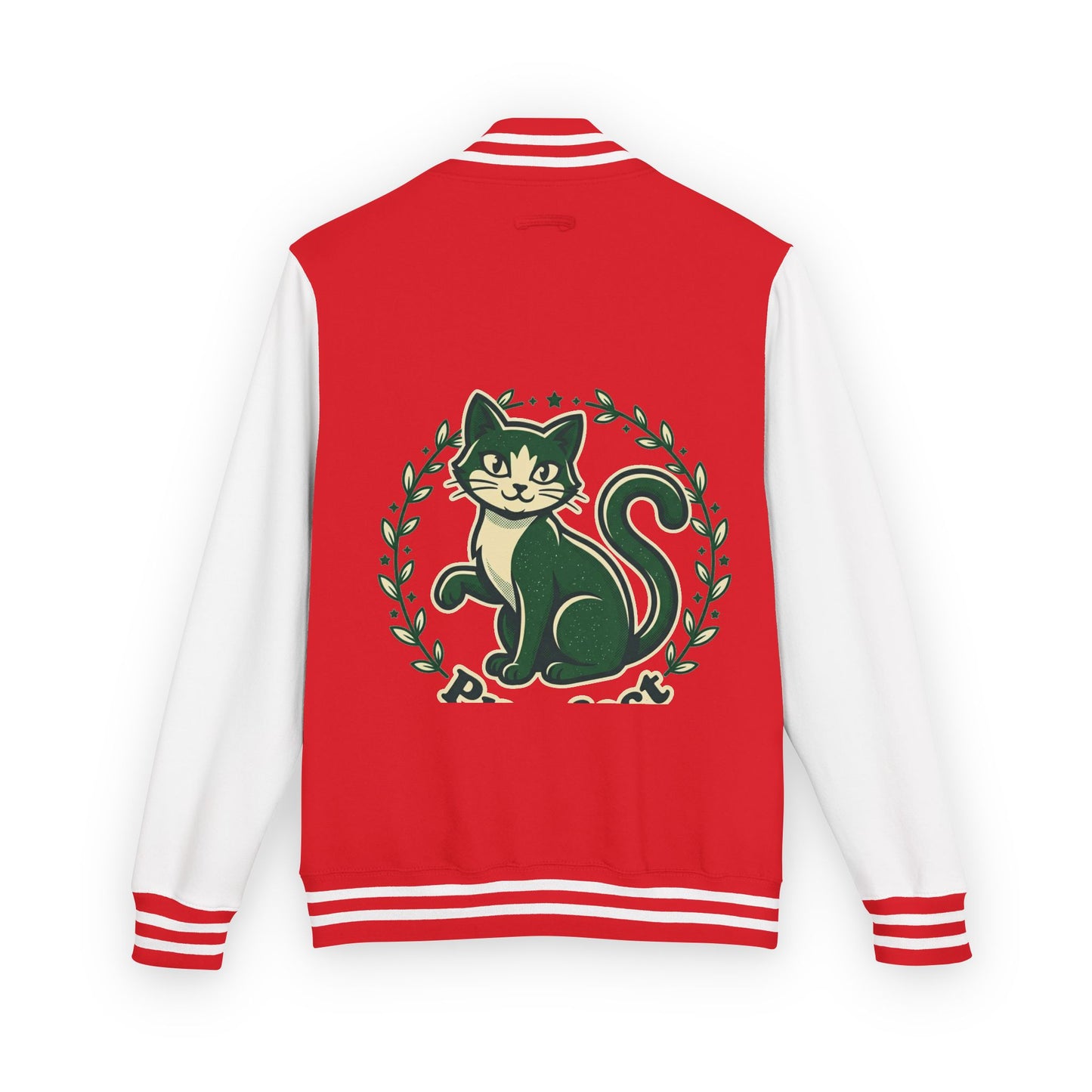 Letterman Jacket — Retro Green Cat Crest Varsity Jacket