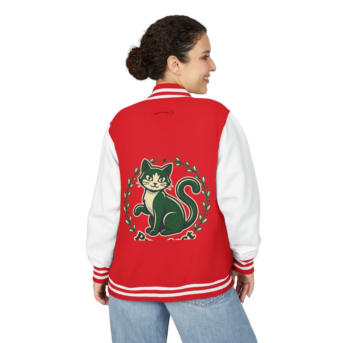 Letterman Jacket — Retro Green Cat Crest Varsity Jacket