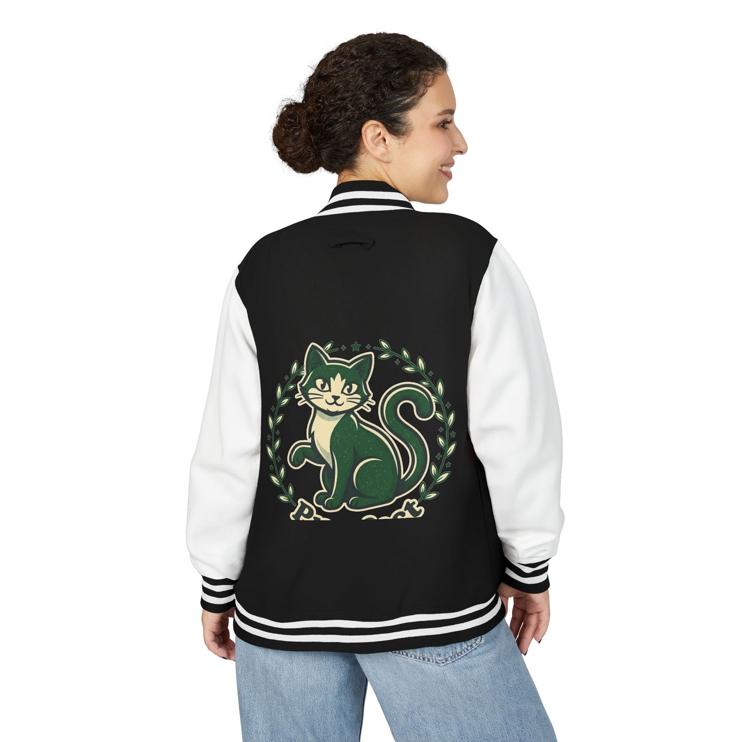 Letterman Jacket — Retro Green Cat Crest Varsity Jacket