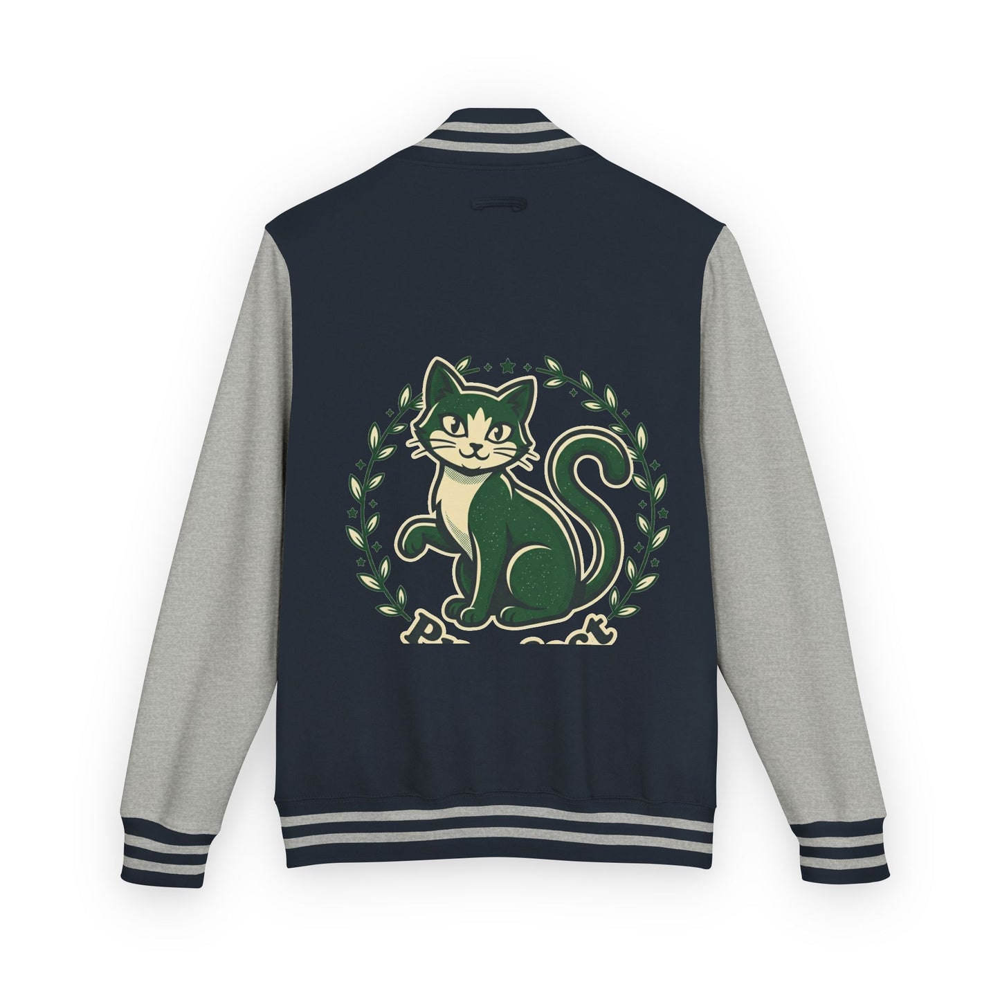 Letterman Jacket — Retro Green Cat Crest Varsity Jacket