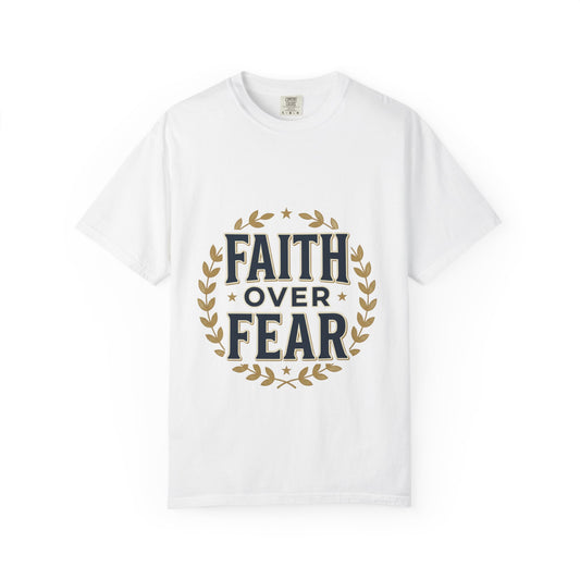 Faith Over Fear T‑Shirt — Inspirational Christian Tee with Laurel Emblem