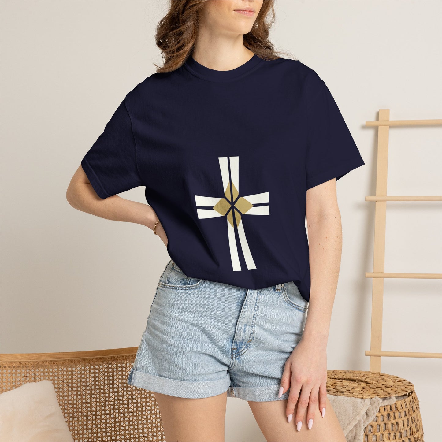 Minimal Gold Compass T-Shirt — Small Center Geometric Graphic