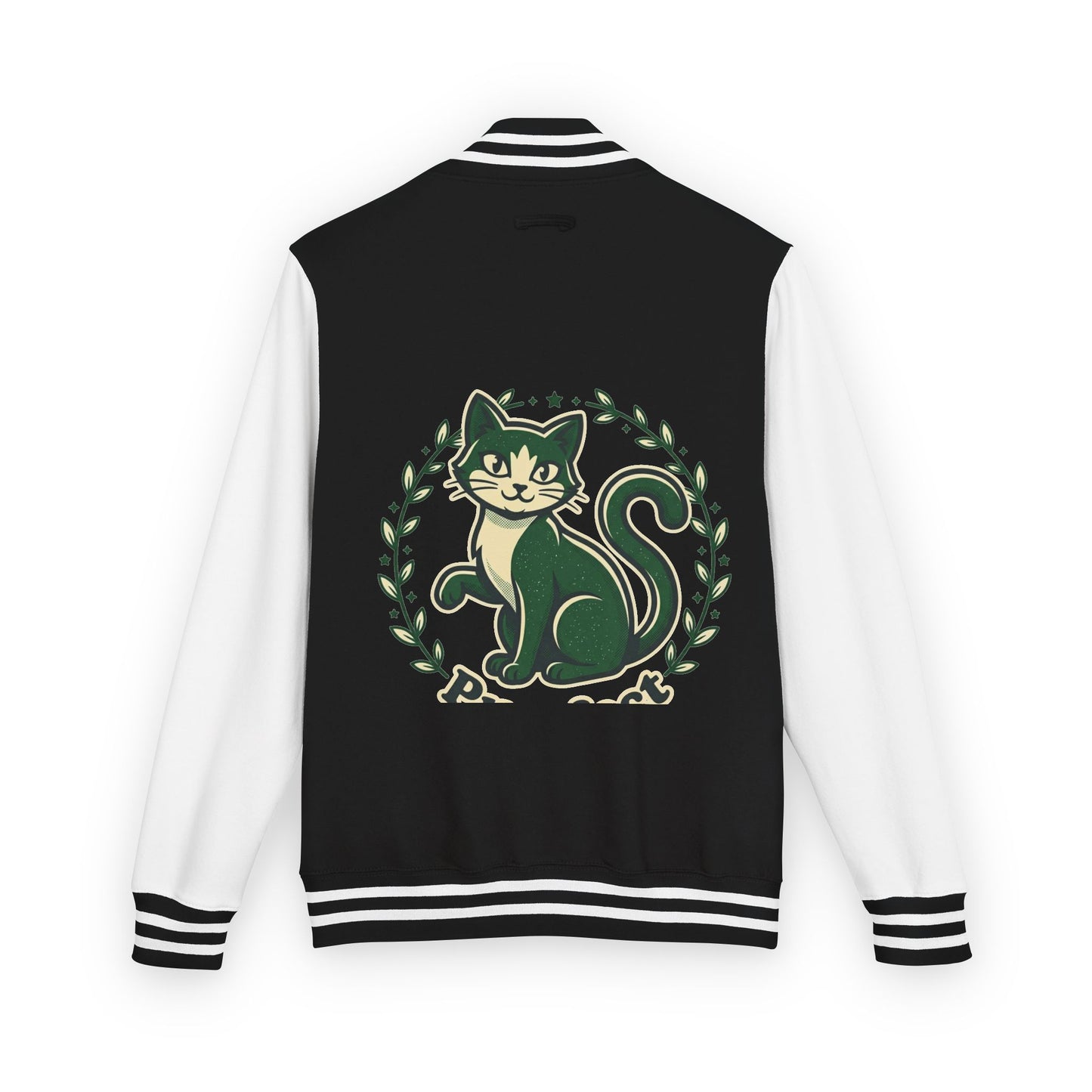 Letterman Jacket — Retro Green Cat Crest Varsity Jacket