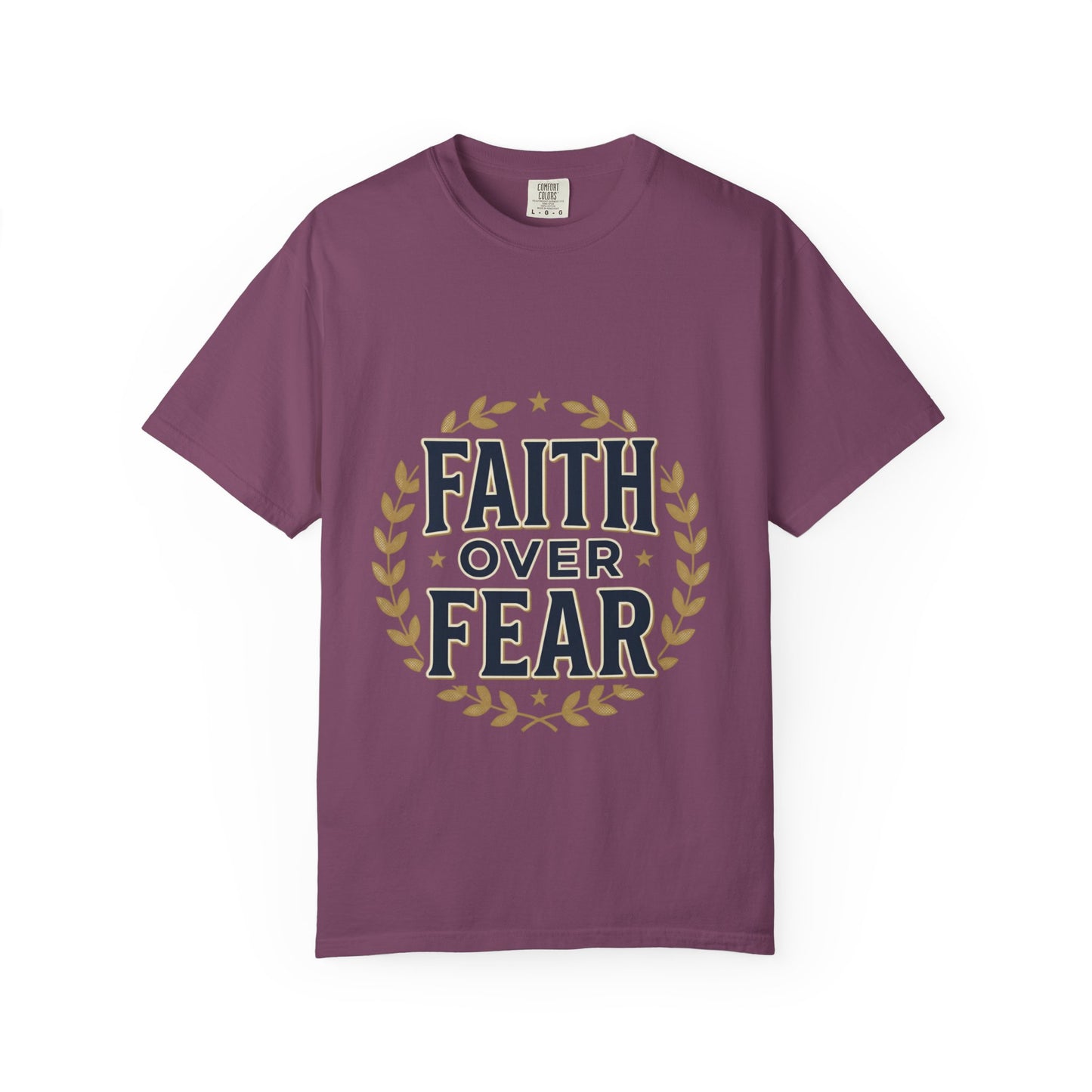 Faith Over Fear T‑Shirt — Inspirational Christian Tee with Laurel Emblem