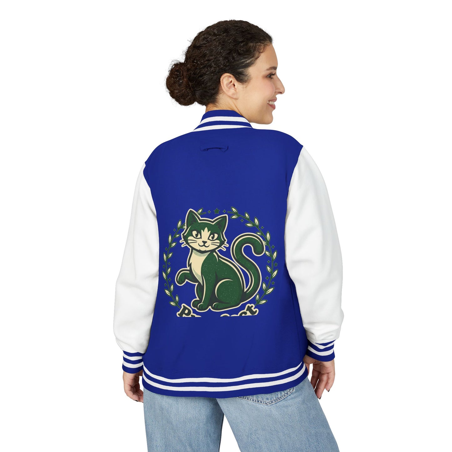 Letterman Jacket — Retro Green Cat Crest Varsity Jacket