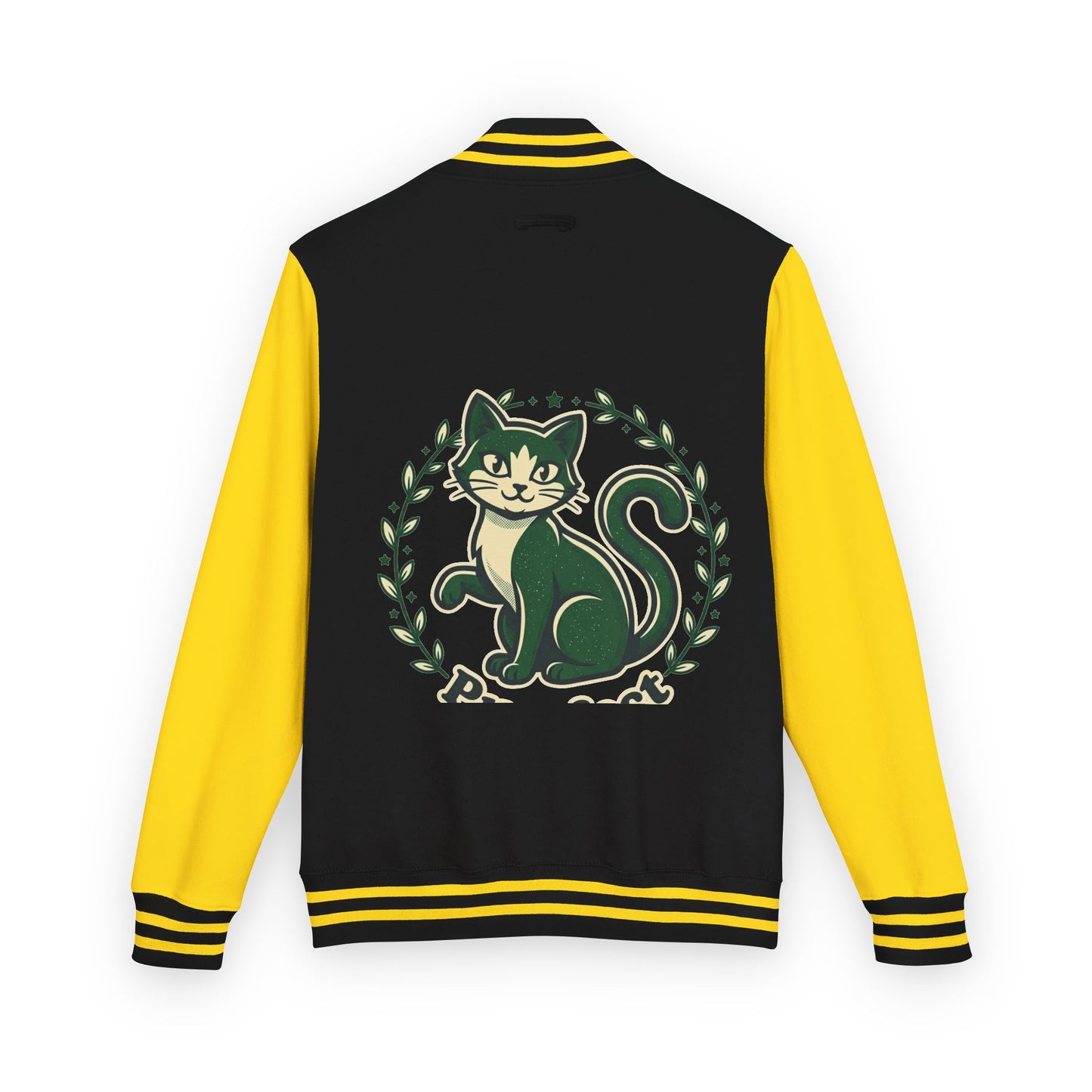 Letterman Jacket — Retro Green Cat Crest Varsity Jacket