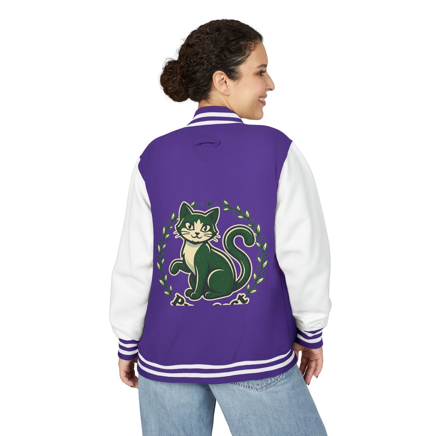 Letterman Jacket — Retro Green Cat Crest Varsity Jacket
