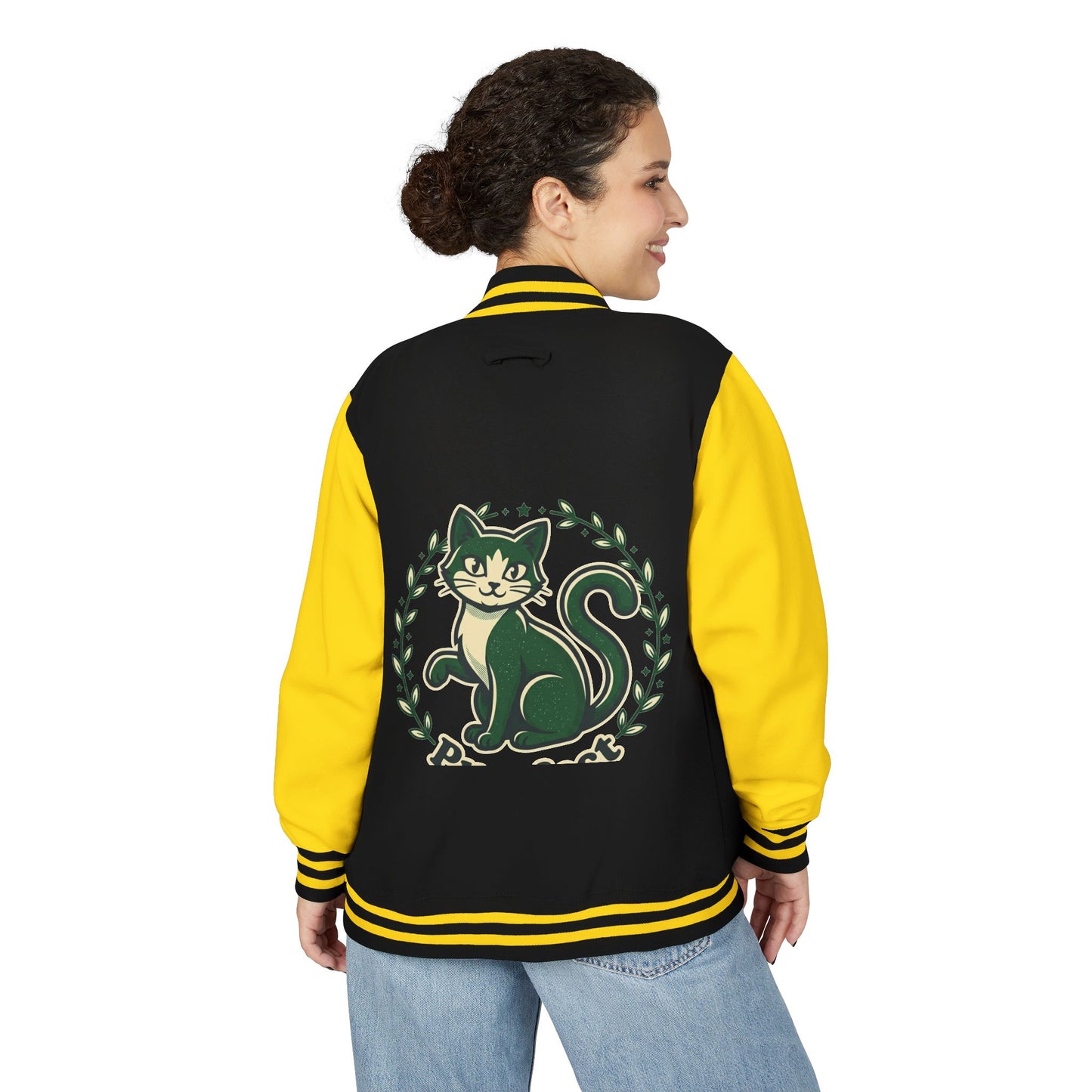 Letterman Jacket — Retro Green Cat Crest Varsity Jacket