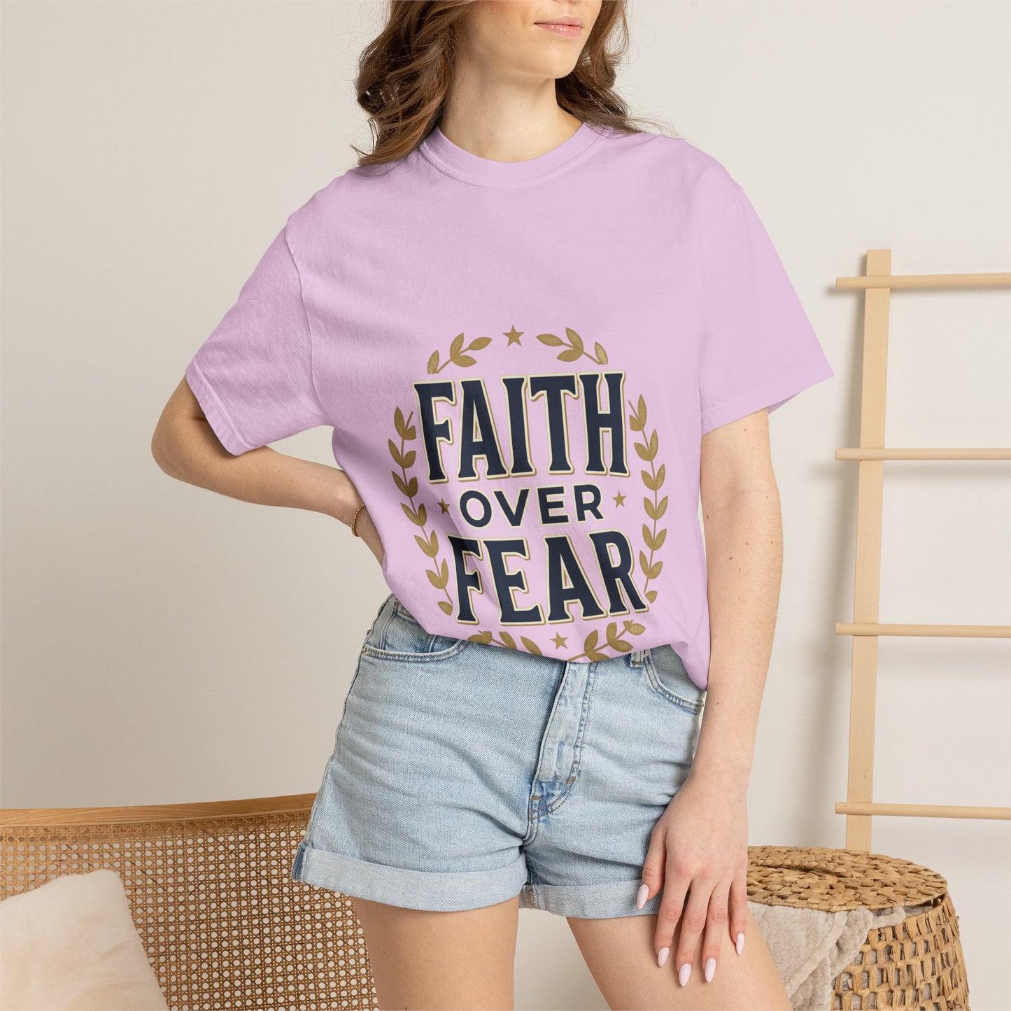 Faith Over Fear T‑Shirt — Inspirational Christian Tee with Laurel Emblem