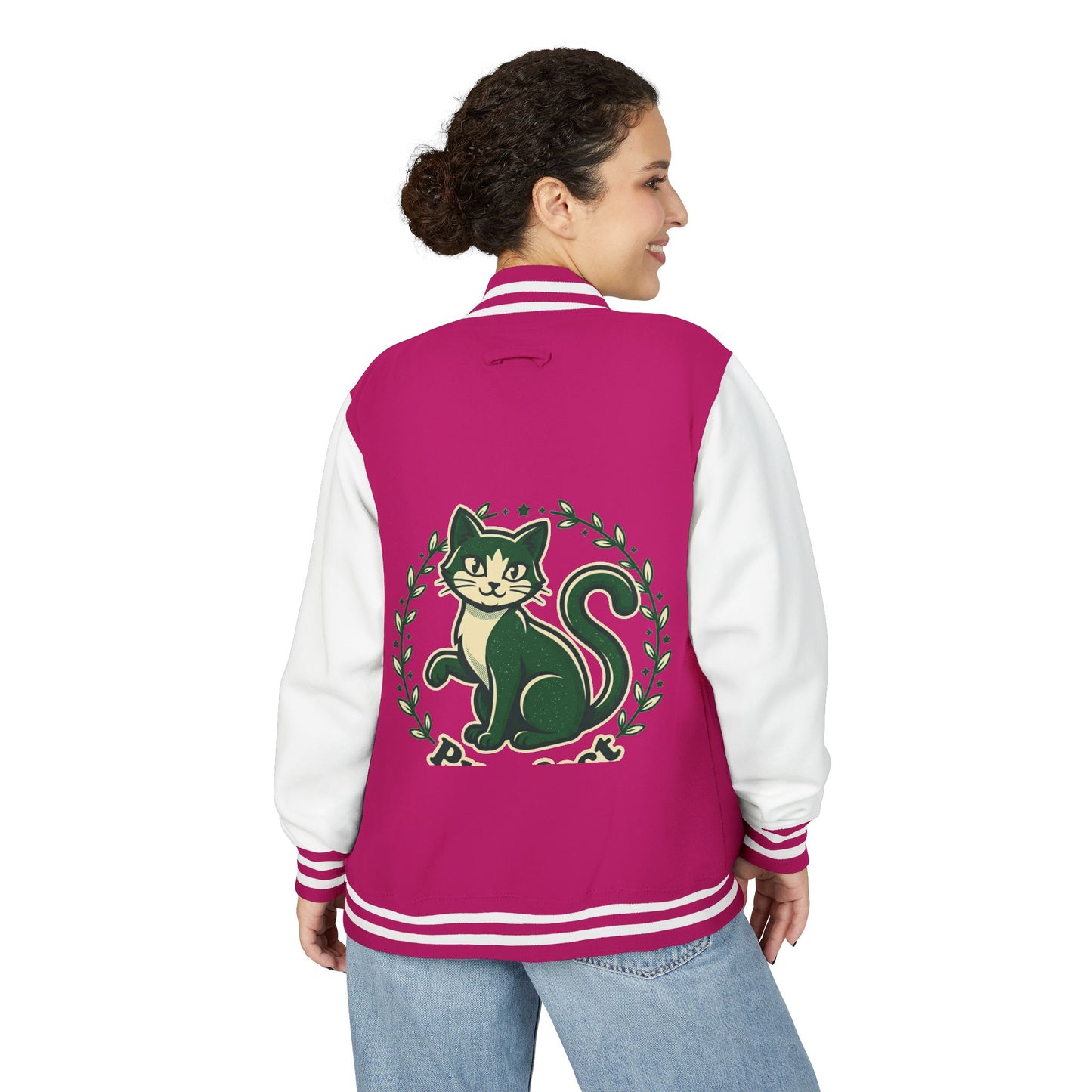 Letterman Jacket — Retro Green Cat Crest Varsity Jacket