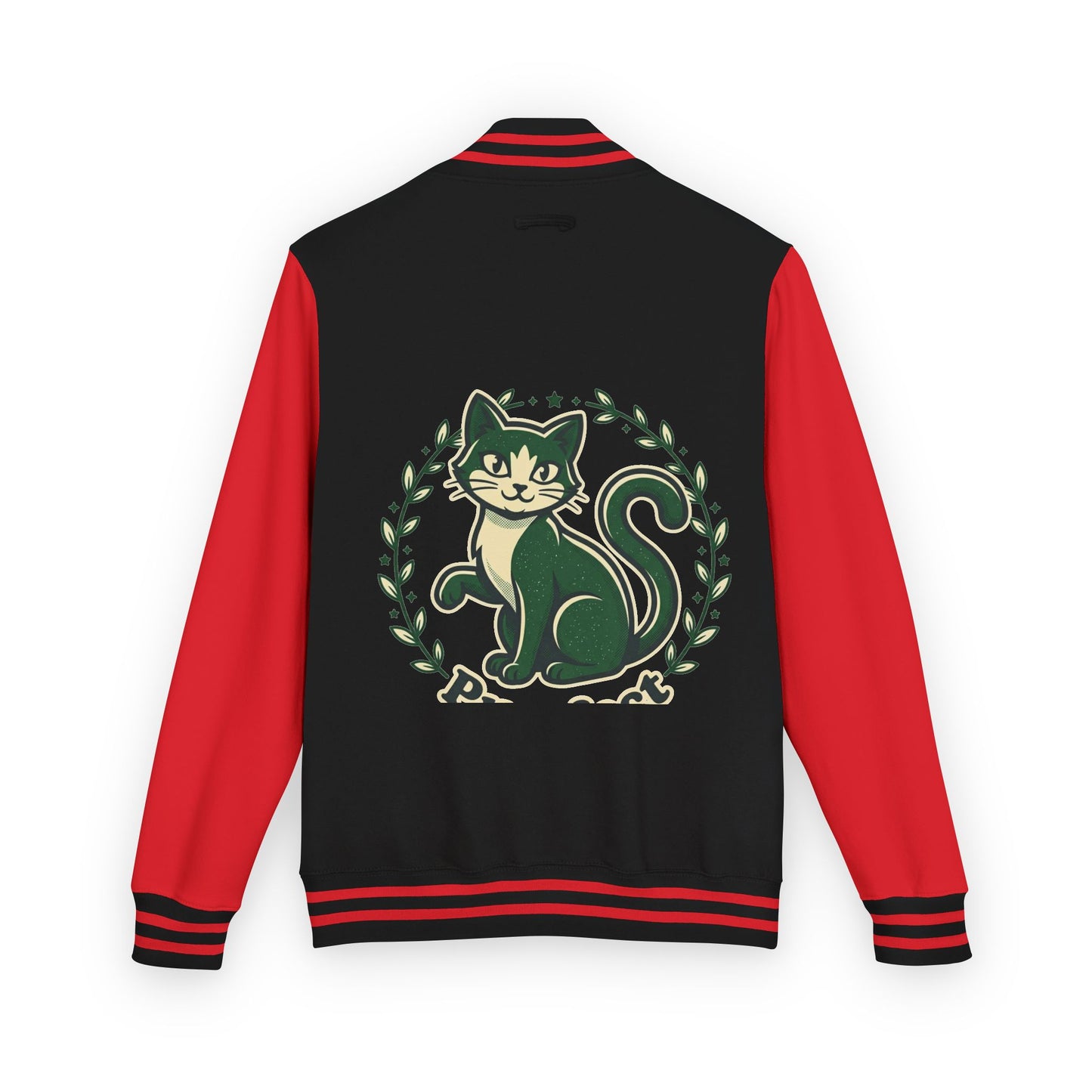 Letterman Jacket — Retro Green Cat Crest Varsity Jacket