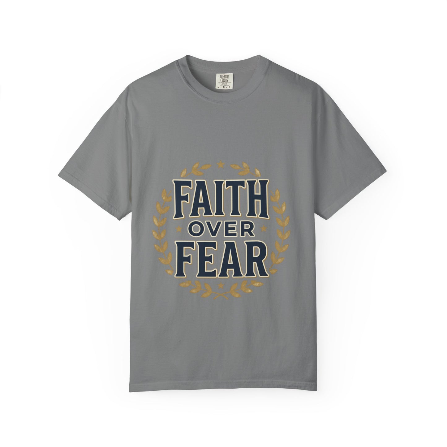 Faith Over Fear T‑Shirt — Inspirational Christian Tee with Laurel Emblem