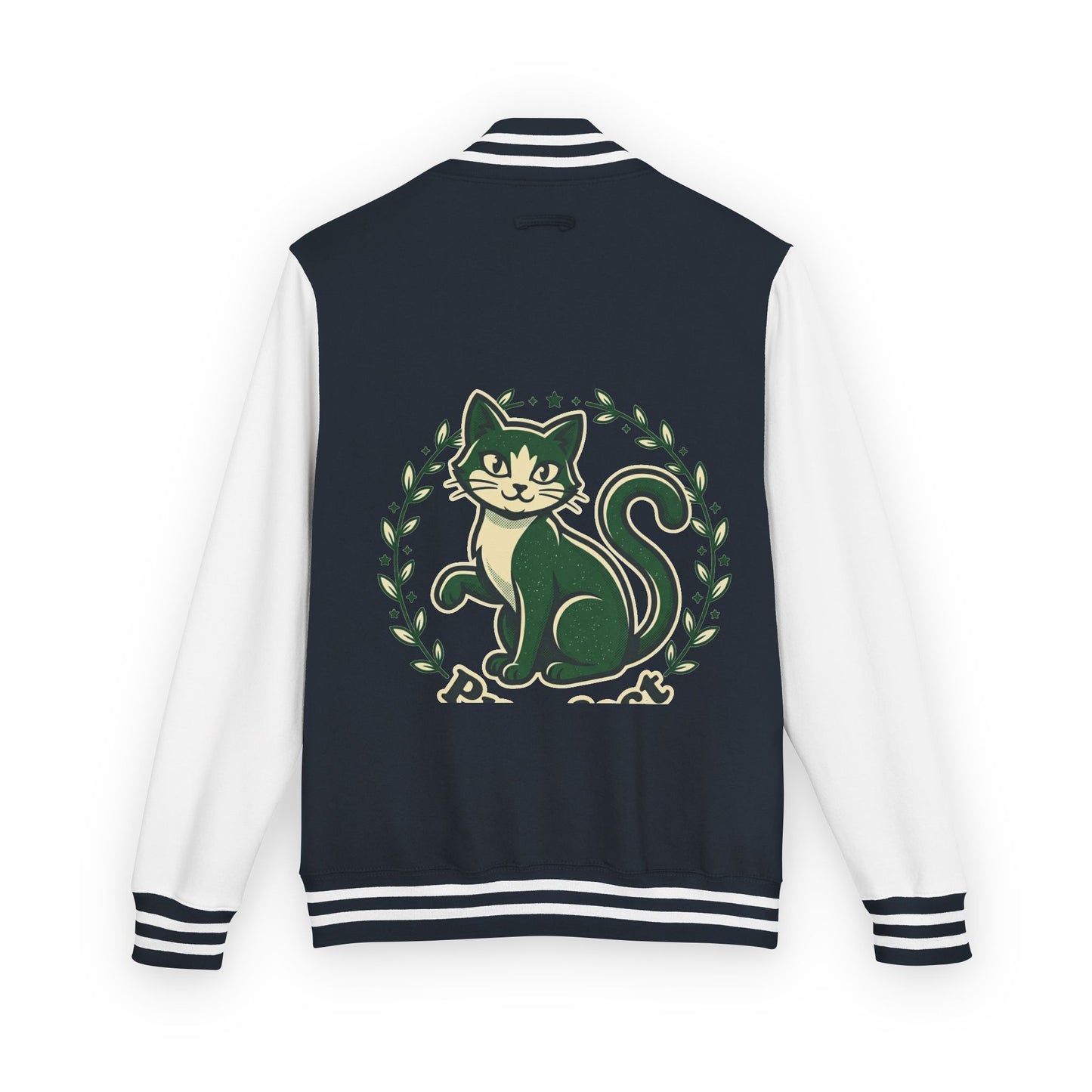 Letterman Jacket — Retro Green Cat Crest Varsity Jacket