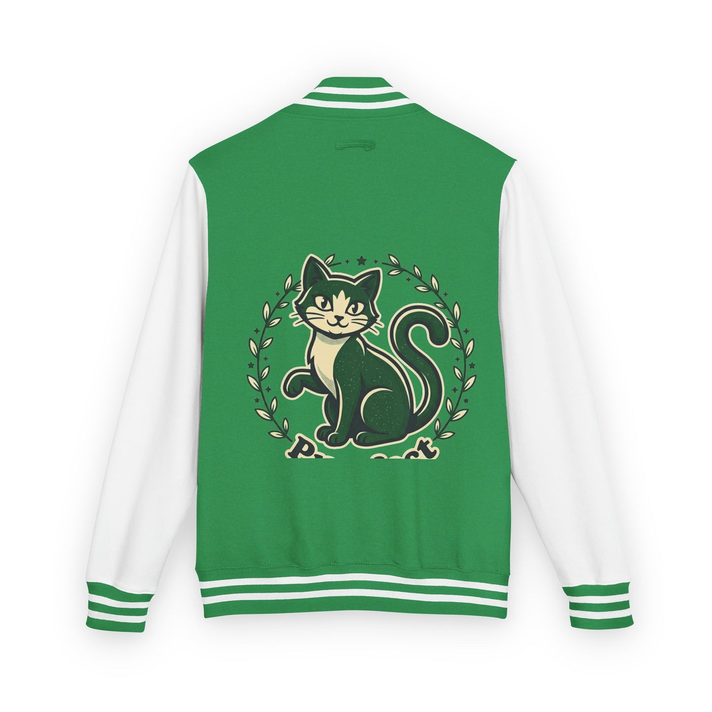 Letterman Jacket — Retro Green Cat Crest Varsity Jacket
