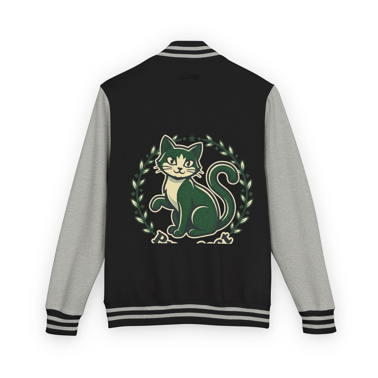Letterman Jacket — Retro Green Cat Crest Varsity Jacket