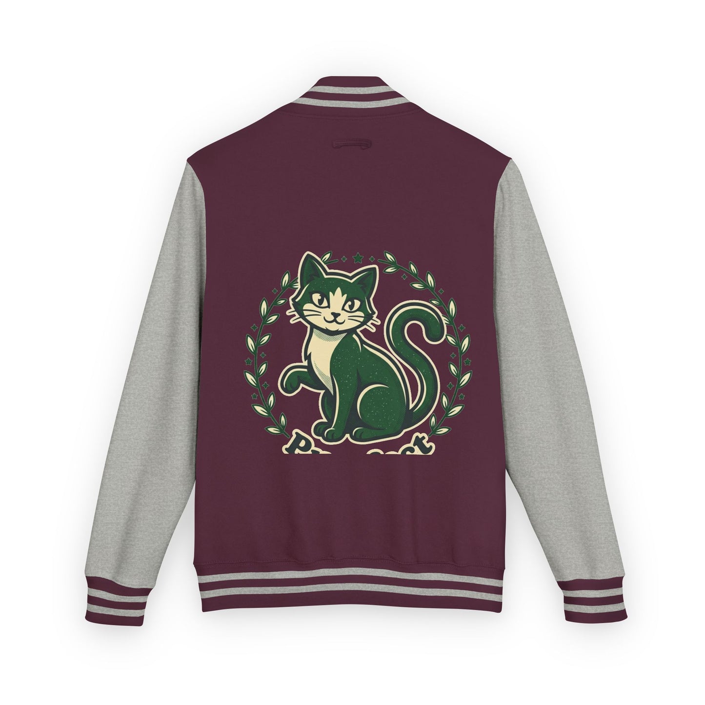 Letterman Jacket — Retro Green Cat Crest Varsity Jacket