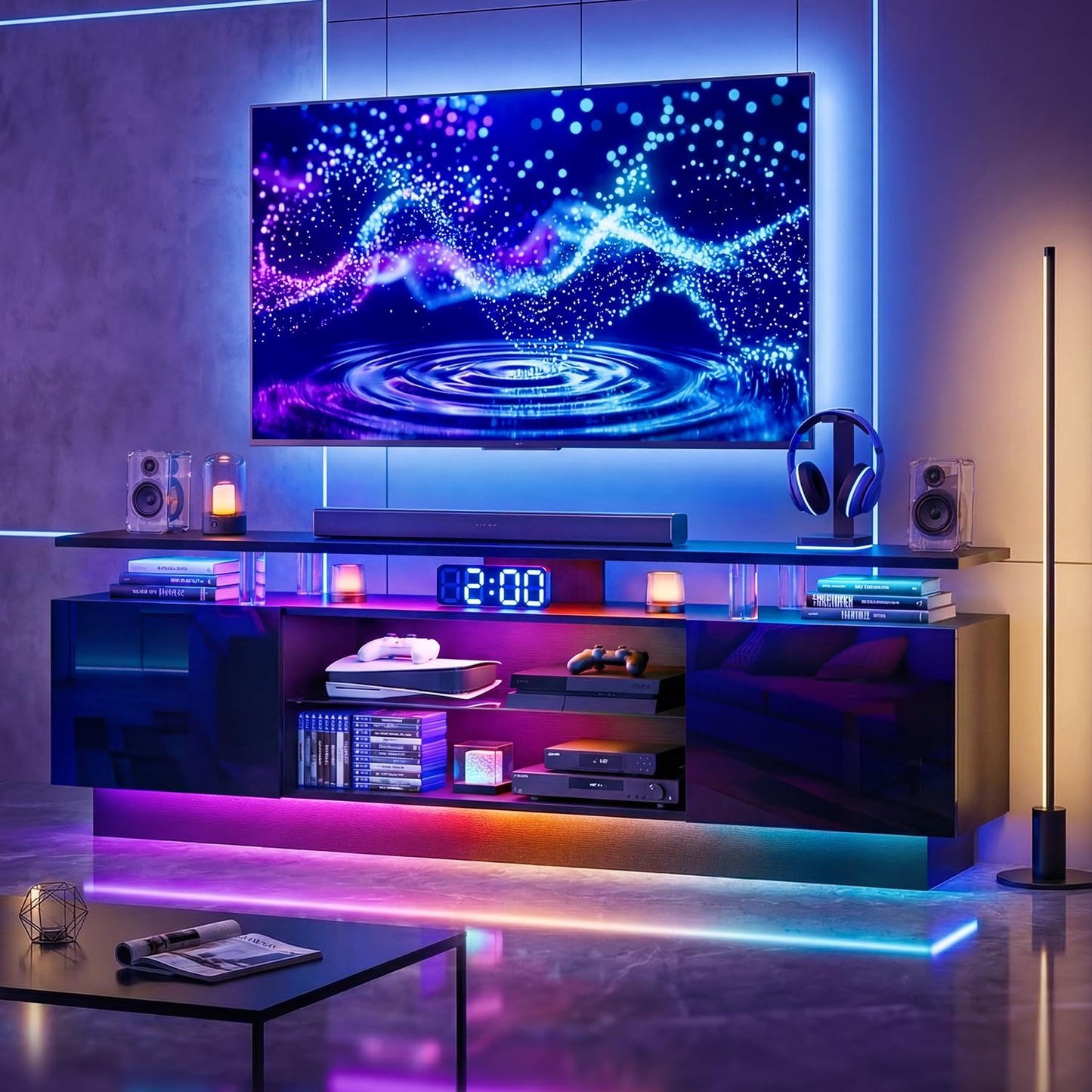 High-Gloss RGB TV Stand with LED Lights