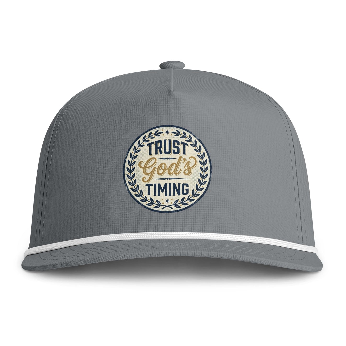 Trust God’s Timing Rope Cap — Faith Baseball Hat with Embroidered Inspirational Patch