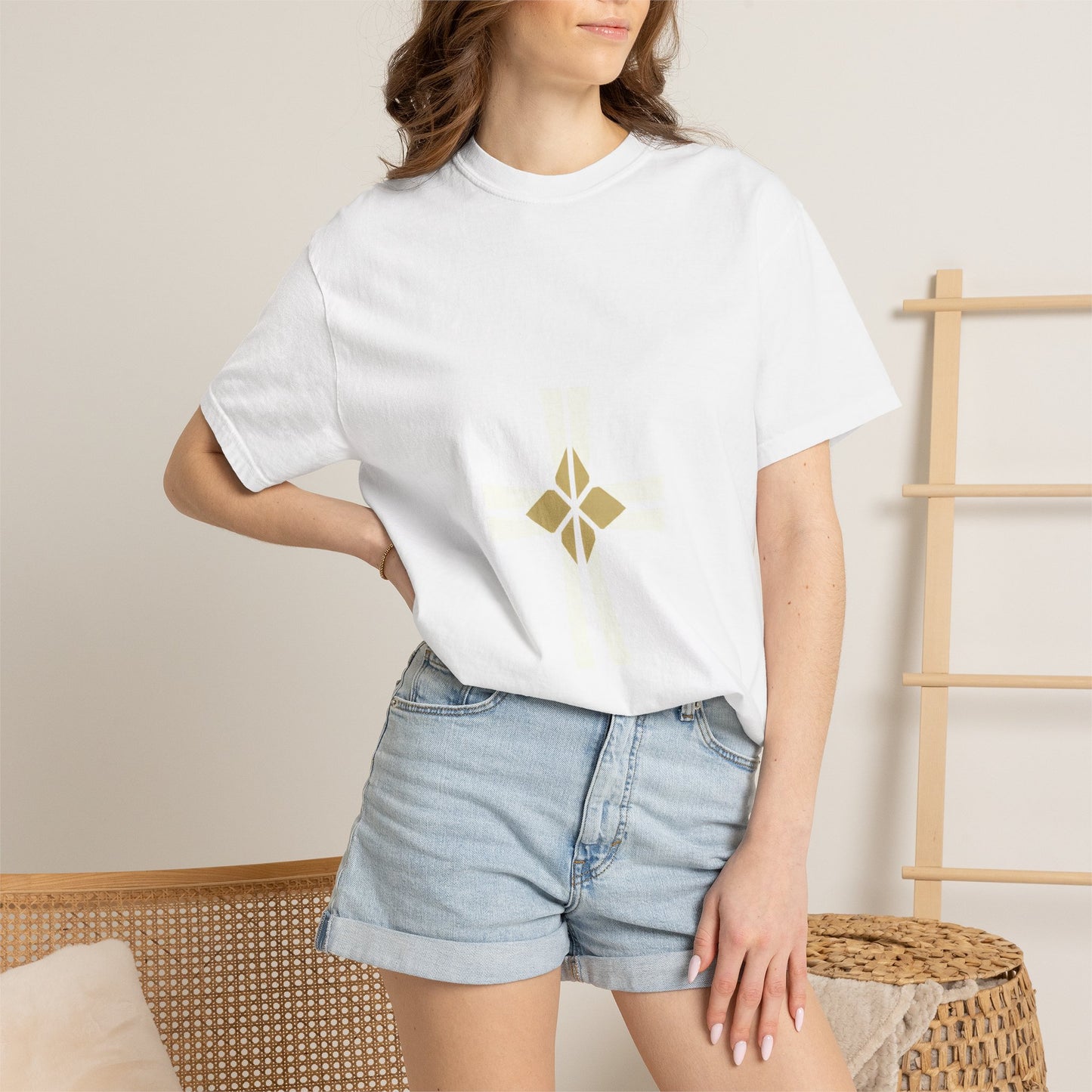Minimal Gold Compass T-Shirt — Small Center Geometric Graphic