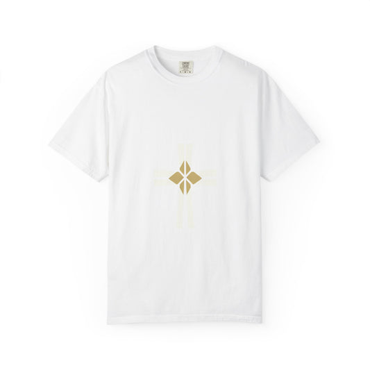 Minimal Gold Compass T-Shirt — Small Center Geometric Graphic